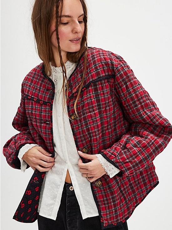 Damson Madder Jackets & Blazers - DAMSON MADDER Macy Plaid Quilted Jacket